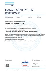 trans tec as9100d cert page